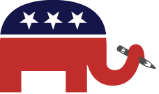 GOP Elephant holding a pen.